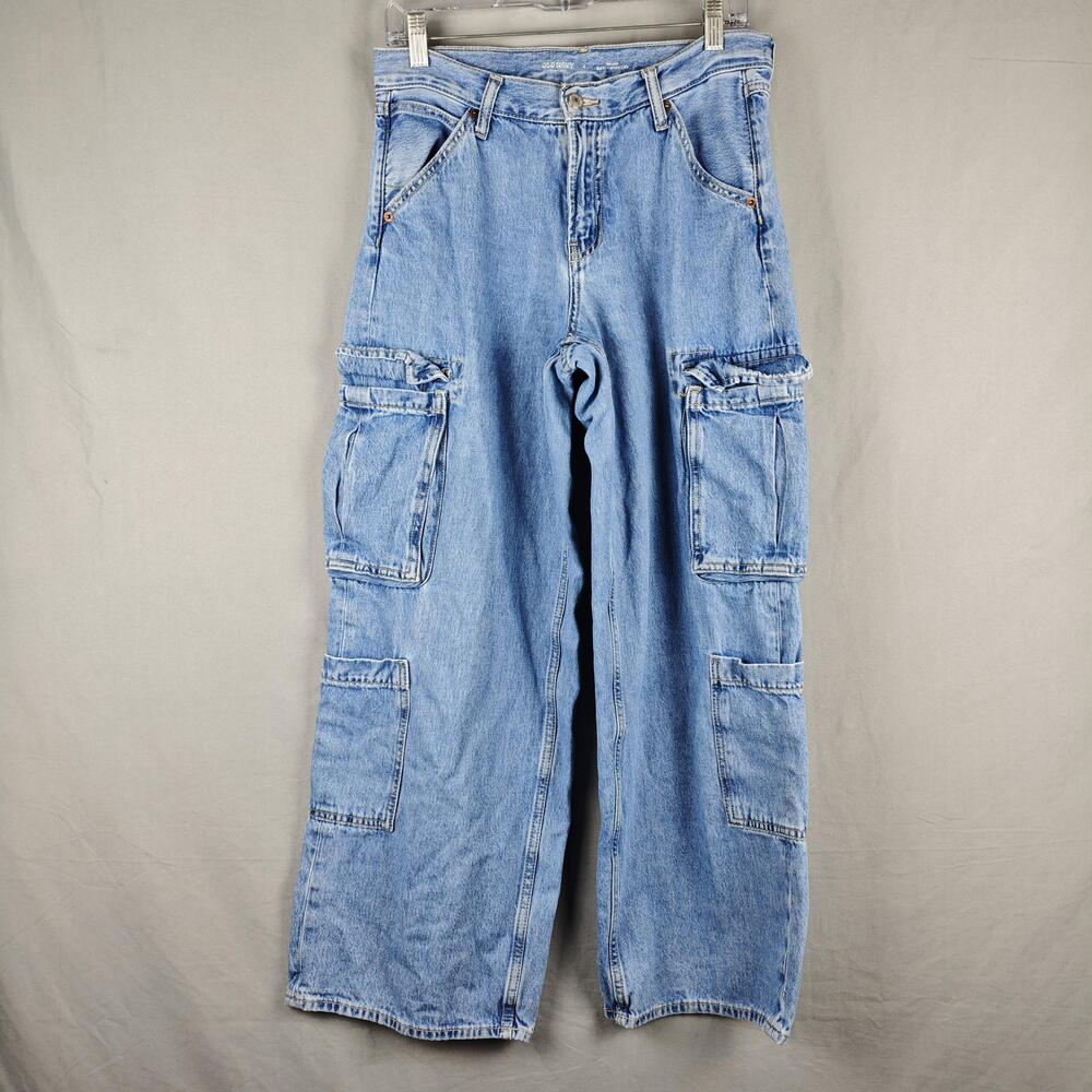 Old Navy Jeans Womens 4 Blue Light Wash Mid Rise Baggy Wide Leg Cargo Denim